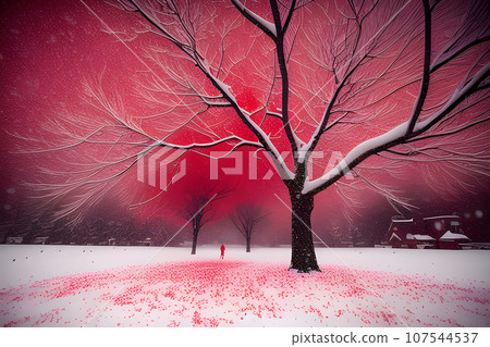 the snowfall takes on a vibrant and unexpected 107544537