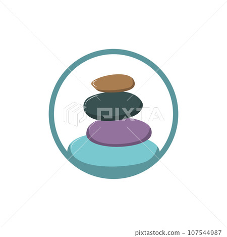 Stone Logo, Vector Zen Meditation Stone Balance Tranquility, Yoga Minimalist Simple Design, Silhouette Illustration 107544987