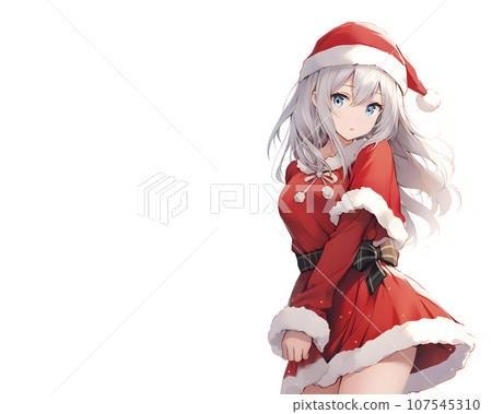 Anime style illustration of a lovely woman in Santa cosplay (AI generated image) 107545310