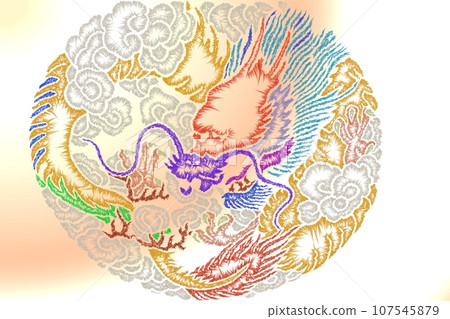 新年賀卡上的龍和幸運符 107545879