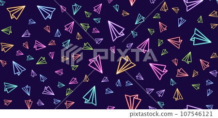 seamless pattern paper airplane glowing desktop icon, neon message sticker, neon figure, glowing figure, neon geometrical figures  107546121