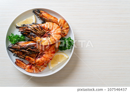 grilled tiger prawns or shrimps grilled tiger prawns or shrimps 107546437