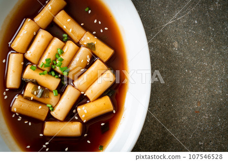 Spicy Jjajang Tteokbokki or Korean rice cake in spicy black bean sauce Spicy Jjajang Tteokbokki or Korean rice cake in spicy black bean sauce 107546528