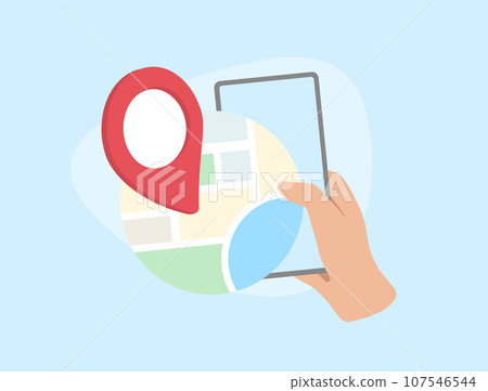 Local search - Finding Nearby Businesses on Map. Illustration for local seo and location-based marketing. Isolated vector icon on blue background 107546544