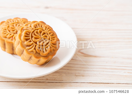 Chinese moon cake on plate 107546628