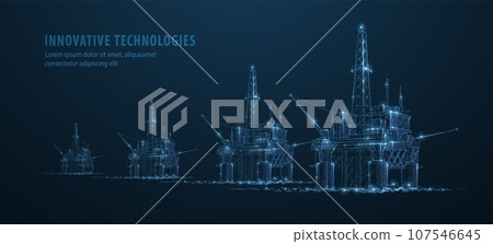 Oil rigs. Abstract 3d floating rig platforms isolated on blue. gas platform, offshore drilling, refinery plant, petroleum industry 107546645