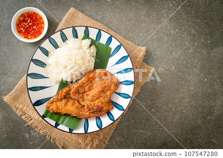 fried chicken with sticky rice fried chicken with sticky rice 107547280