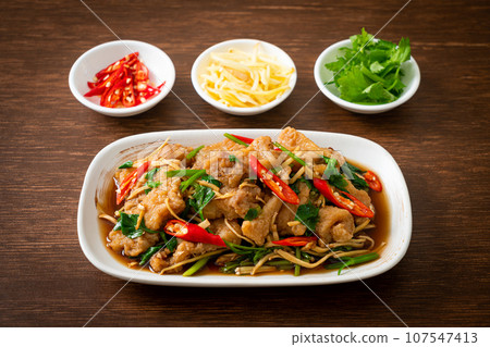 Stir Fried Fish with Chinese Celery Stir Fried Fish with Chinese Celery 107547413