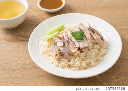 Hainanese Chicken Rice or steamed rice with chicken Hainanese Chicken Rice or steamed rice with chicken 107547586