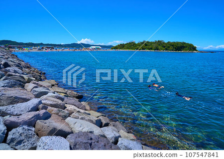 View of Okinoshima Island in Tateyama City, Chiba Prefecture from the seawall 107547841