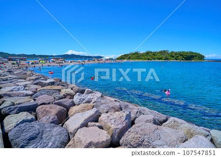 View of Okinoshima Island in Tateyama City, Chiba Prefecture from the seawall 107547851
