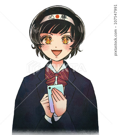 Hot-blooded girl manga-style illustration: student applying for a part-time job for the first time 107547991