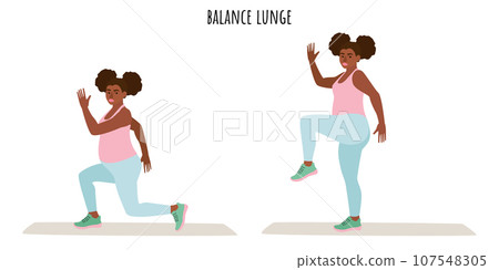 Young pregnant woman doing balance lunge exercise 107548305