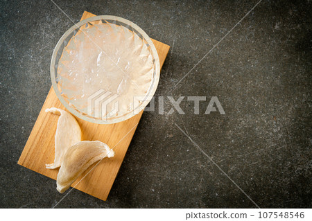Edible bird's nest soup in glass bowl 107548546