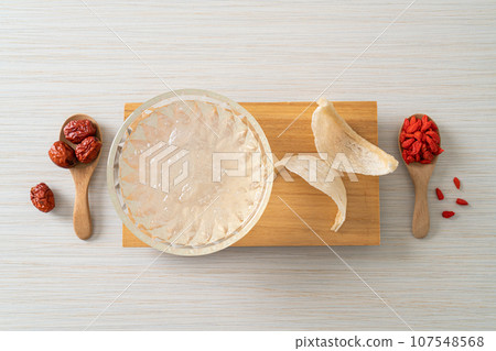 Edible bird's nest soup in glass bowl 107548568