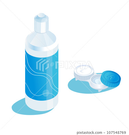 Illustration of contact lens cleaning solution and contact lens case Illustration of contact lens cleaning solution and contact lens case 107548769