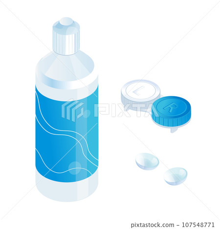 Illustration of contact lens cleaning solution and contact lens case Illustration of contact lens cleaning solution and contact lens case 107548771