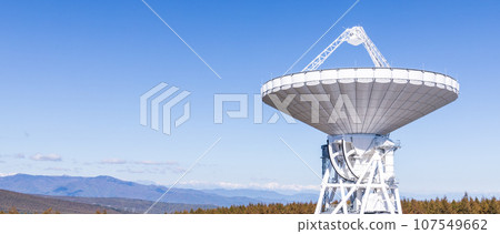 "Nagano Prefecture" Radio telescope parabolic antenna that shines against the clear blue sky 107549662