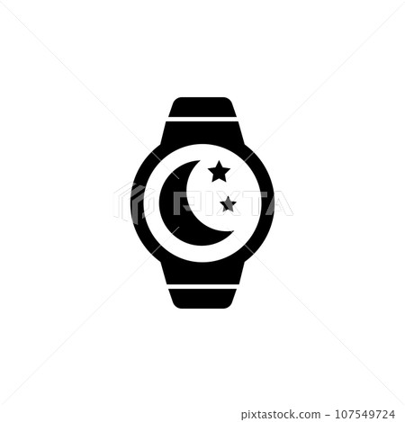 Smartwatch Sleeping Time Monitoring. Flat Vector Icon illustration. Simple black symbol on white background. Smartwatch Sleeping Time Monitoring sign design template for web and mobile UI element. 107549724