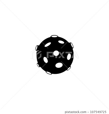 Planet with Craters, Full Moon, Meteorite. Flat Vector Icon illustration. Simple black symbol on white background. Planet with Craters, Full Moon sign design template for web and mobile UI element. 107549725