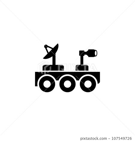 Moon Rover, Lunar Roving Vehicle, Robot. Flat Vector Icon illustration. Simple black symbol on white background. Moon Rover, Lunar Roving Vehicle sign design template for web and mobile UI element. 107549726