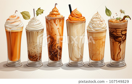 Autumn latte with pumpkin, spices on a white background. Autumn latte with pumpkin, spices on a white background. 107549829