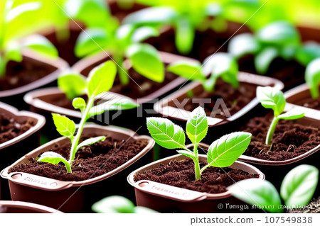 Tomato seedlings.The seedling of the bushes of tomatoes of different varieties. Sown tomatoes in cardboard peas with peat content. 107549838