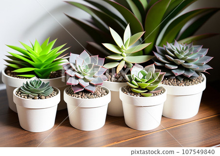 A large set of succulents in an eco-paper bag. Eco-friendly reusable eco-bag and succulents. Shop of indoor plants. 107549840