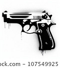 pistol graffiti stencil-art sprayed in black over white 107549925