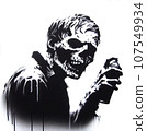 zombie with a spraycan graffiti stencil-art sprayed in black over white 107549934