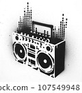 ghettoblaster graffiti stencil-art sprayed in black over white 107549948