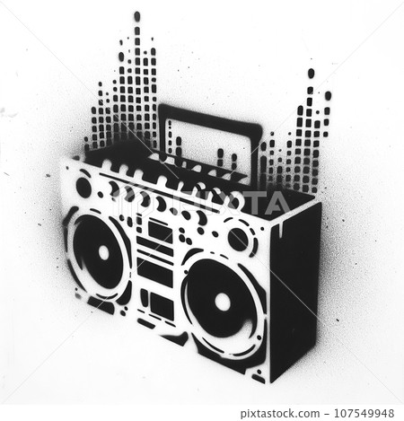 ghettoblaster graffiti stencil-art sprayed in black over white ghettoblaster graffiti stencil-art sprayed in black over white 107549948