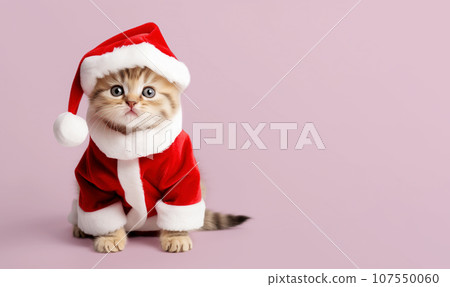 Funny cat in a Santa hat on a colorful background. 107550060