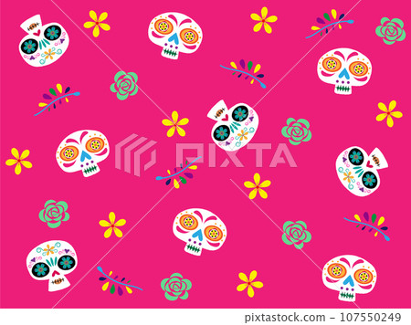 Cute Mexican skeleton and flower background/wallpaper 107550249