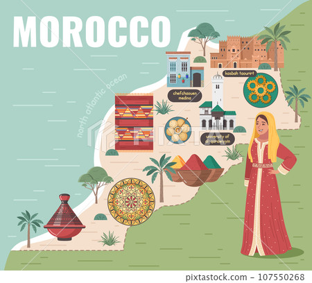 Morocco Travel Map Composition 107550268