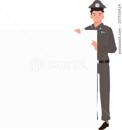 Thai Police Officer with Empty Banner ,Space for Text. Thai Police Officer with Empty Banner ,Space for Text. 107550424