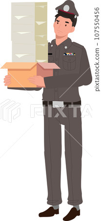 Thai Police Officer in Uniform Handling Paperwork. 107550456