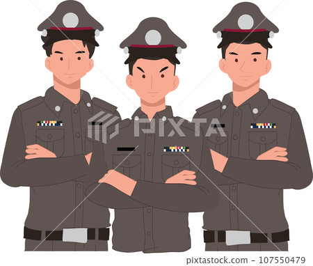 Professional Thai Police Force. Diverse Group of Thai Police Officers. Crime Prevention Team 107550479