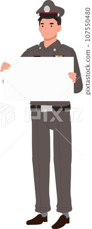 Thai Police Officer with Empty Banner ,Space for Text. Thai Police Officer with Empty Banner ,Space for Text. 107550480