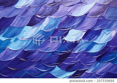 Palette knife oil painting/abstract background banner) Purple and navy blue fish scale style pattern. AI generated image 107550688