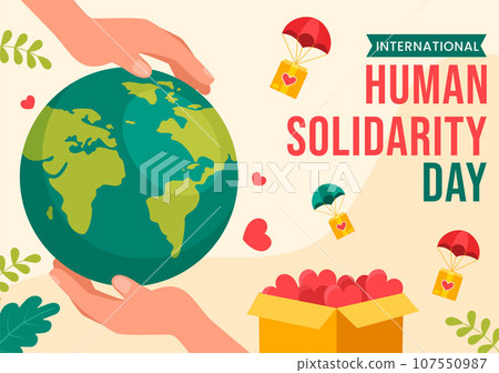 International Human Solidarity Day Vector Illustration on December 20 with Earth, Hands and Love for People Help Person in Flat Cartoon Background 107550987