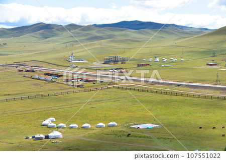 Gers lined up in the grasslands of Mongolia 107551022