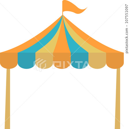 Marche tent in three colors: orange, yellow, and blue 107551097