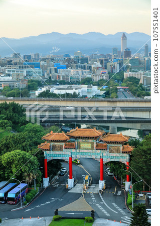 Taipei city seen from Taipei Yuanshan Hotel (The Grand Hotel Taipei) in the early morning, Taiwan 107551401