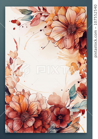 Colorful simple floral decoration illustration background template, creative arrangement of nature and flowers. Good for banner, wedding card invitation draft, birthday, greetings, and design element. 107552540