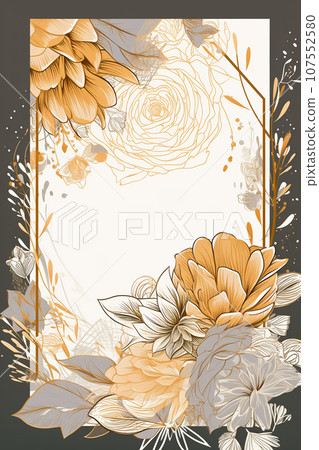 Colorful simple floral decoration illustration background template, creative arrangement of nature and flowers. Good for banner, wedding card invitation draft, birthday, greetings, and design element. 107552580