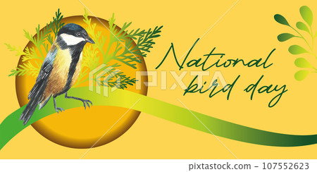 National Bird Day Vector Illustration on white background. Suitable for greeting card poster and banner. papercut and watercolor style vector. Tit bird National Bird Day Vector Illustration on white background. Suitable for greeting card poster and banner. papercut and watercolor style vector. Tit bird 107552623