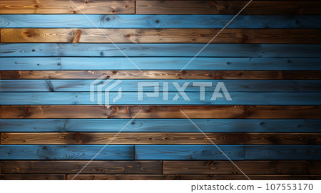 Blue stainned wood panels background. generative AI. 107553170
