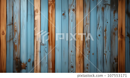 Blue stainned wood panels background. generative AI. 107553171