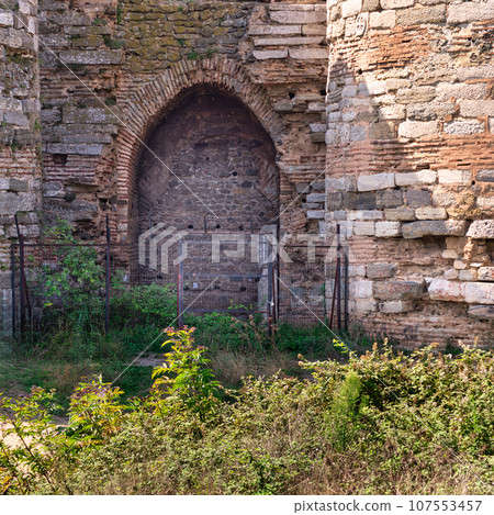 Ruins of Yoros Castle, or Yoros Kalesi, at the confluence of Bosphorus and Black Sea in Anadolu Kavagi, Istanbul, Turkey Ruins of Yoros Castle, or Yoros Kalesi, at the confluence of Bosphorus and Black Sea in Anadolu Kavagi, Istanbul, Turkey 107553457